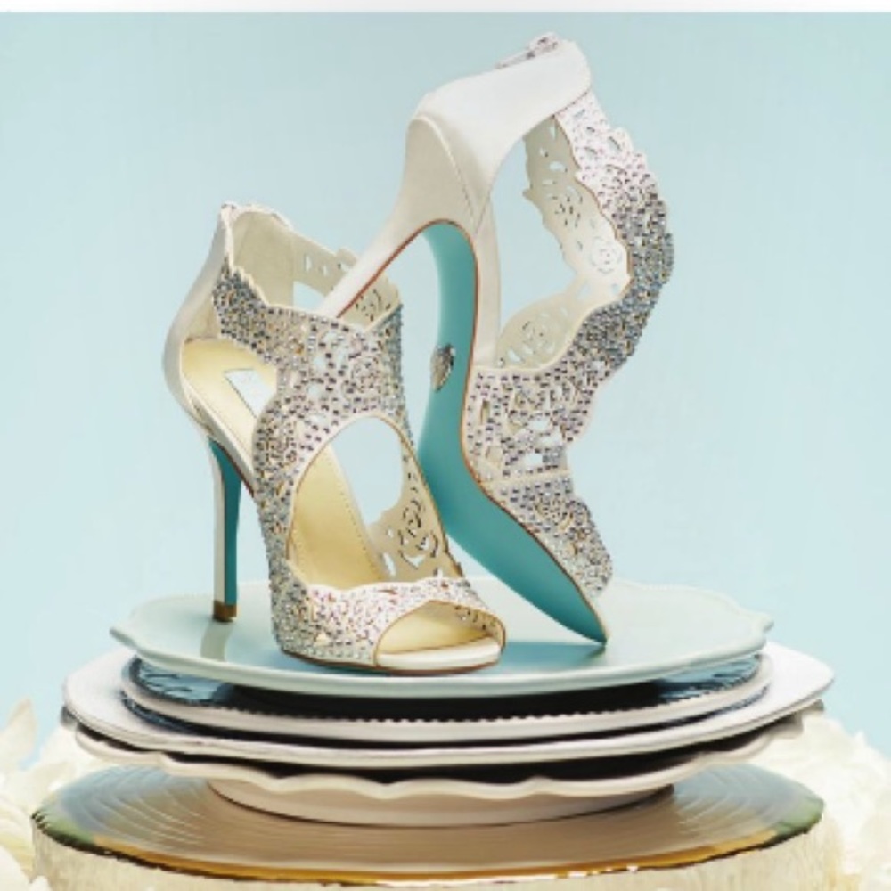 Worn once Betsey Johnson studded blue bottom heels